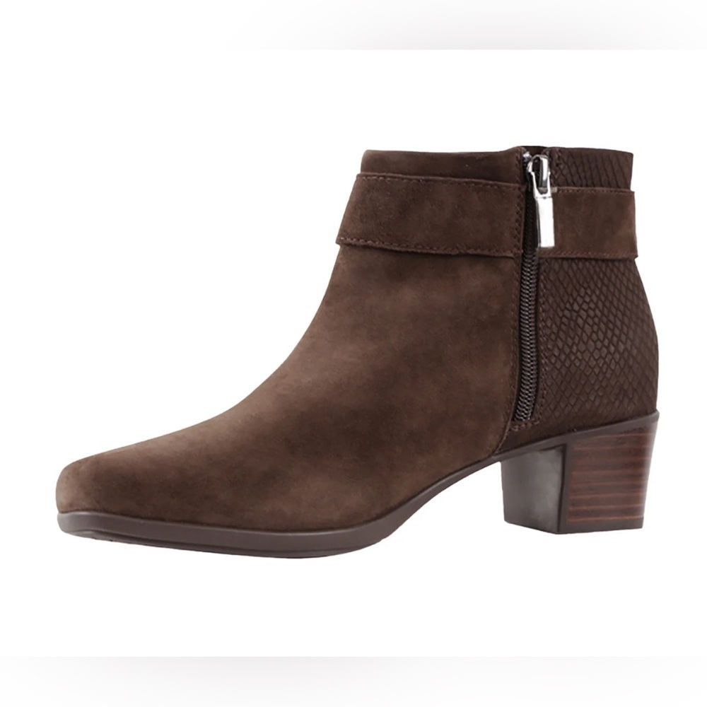 Munro $250 Callie Espresso Suede Booties Boots Stacked Heel Shoes Size 8N New - Picture 2 of 7